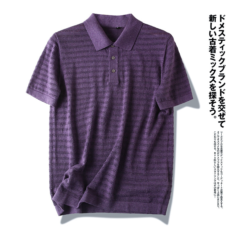 Cashmere + cotton! Italian single men's thin hollowed-out knitted short-sleeved Polo shirt summer