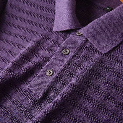 Cashmere + cotton! Italian single men's thin hollowed-out knitted short-sleeved Polo shirt summer