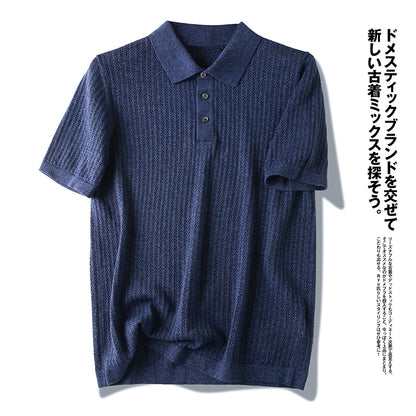 Cashmere + cotton! Italian single men's thin hollowed-out knitted short-sleeved Polo shirt summer