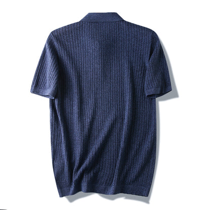 Cashmere + cotton! Italian single men's thin hollowed-out knitted short-sleeved Polo shirt summer