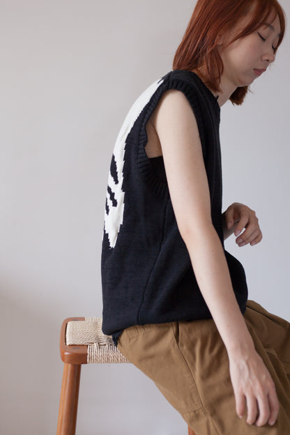 Japanese fall black knitted vintage skull mens women's pullover sweater vest