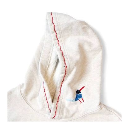 Japanese casual floral bird-embroidered cotton baggy sweatshirt