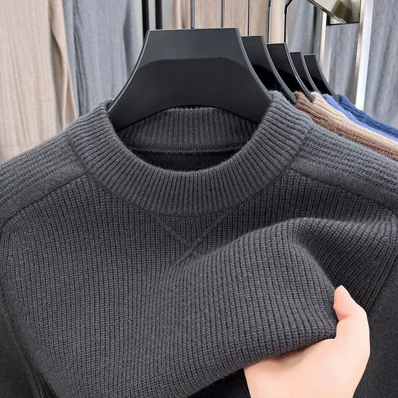 French high-end wool sweater men's 100% pure wool winter thickened sweater loose bottoming shirt