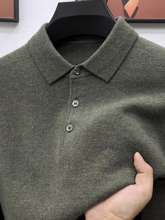 Selection of quality! High-end cashmere knitwear men's autumn and winter warm plus-size pullover lapel base sweater