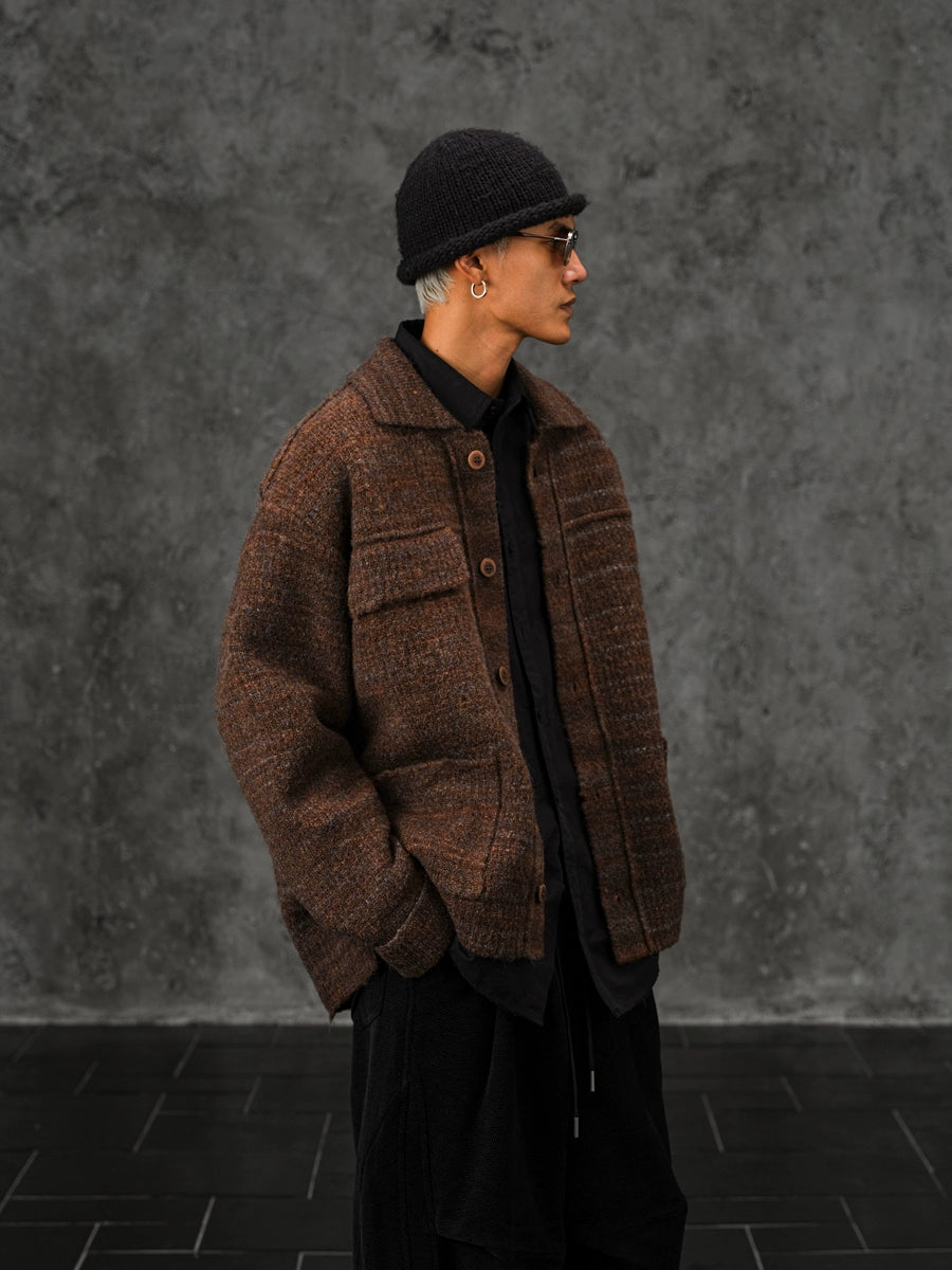 Men's Autumn and Winter Wool Knitted Cardigan Lapel Sweater Jacket