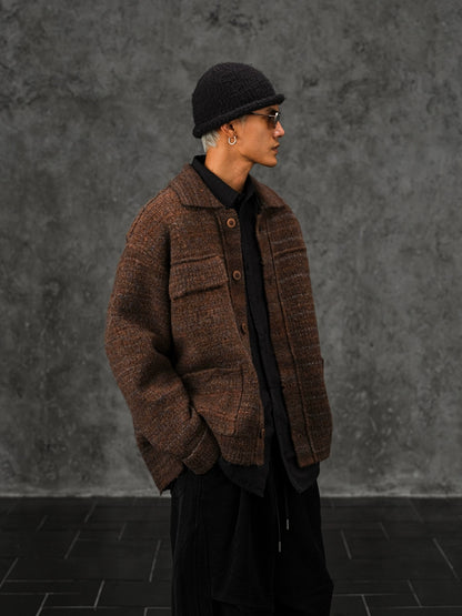 Men's Autumn and Winter Wool Knitted Cardigan Lapel Sweater Jacket