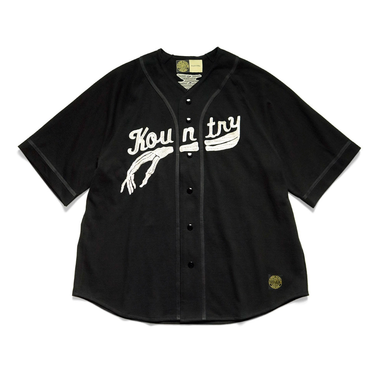 Japanese casual bone embroidery letter loose baseball short-sleeved shirt