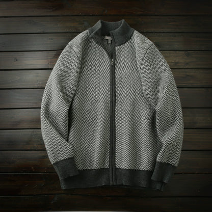 Nordic orders foreign trade men's clothing factory tail goods autumn and winter cotton stand up collar thickened cardigan knitted sweater jacket men