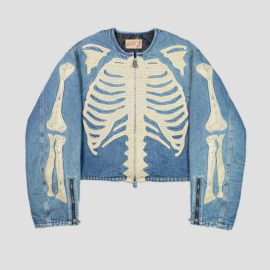 reversible denim denim heavy industry bone-embroidered loose jacket jacket