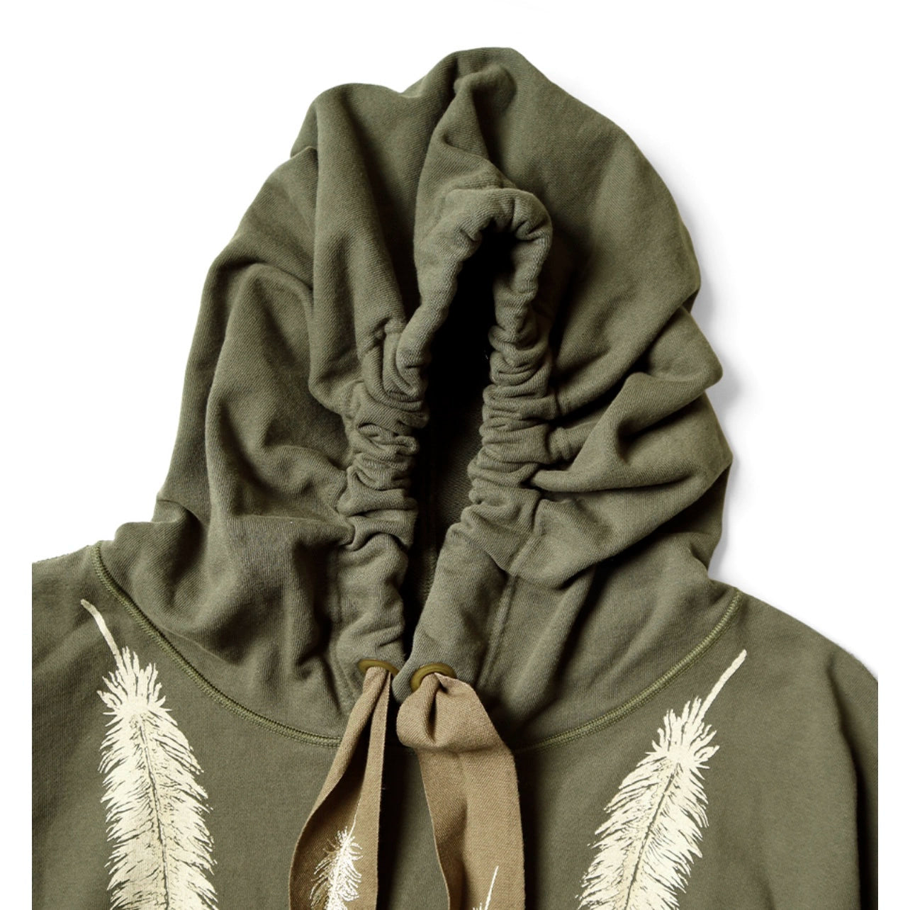 Japanese style casual feather print embroidery loose pullover hooded sweatshirt