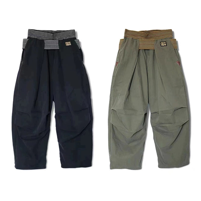 Japanese casual five-point cotton-pleated elasticated paratrooper trousers