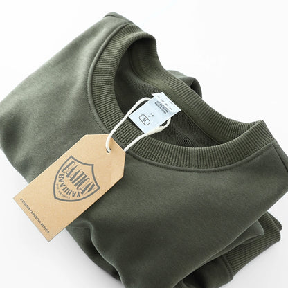 Comfortable and breathable! 330G Heavy Casual Sweatshirt Men's Solid Color Terry Crew Neck Loose Base Shirt