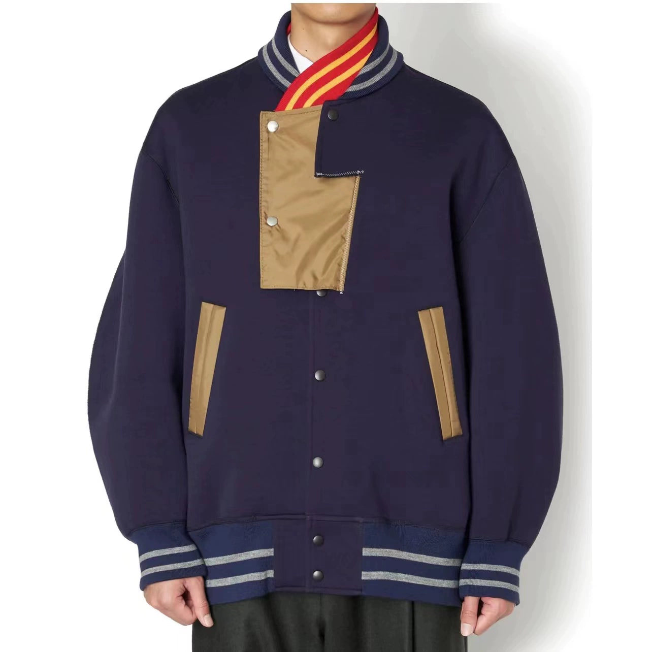 series two-color stitching thread irregular loose baseball jacket jacket