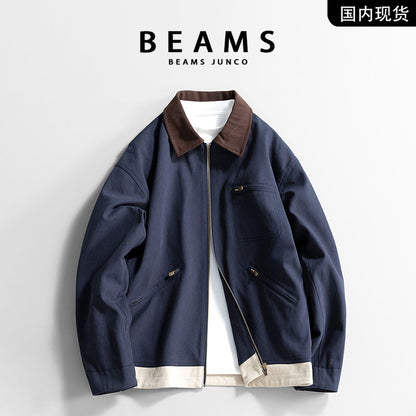 Japanese spring men's new style simple color matching lapel jacket outer