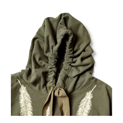 Japanese style casual feather print embroidery loose pullover hooded sweatshirt