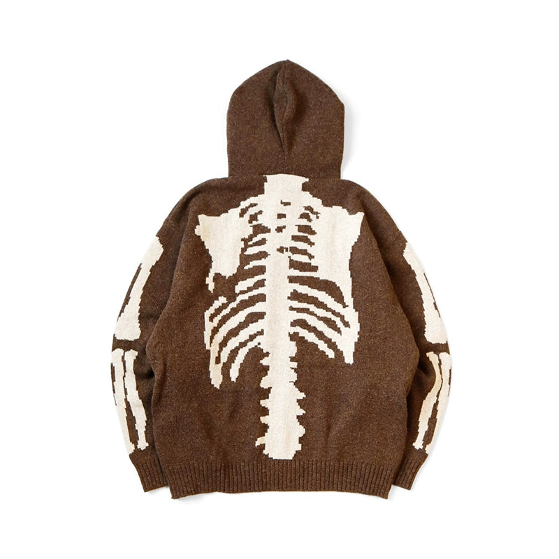 Japanese casual two-tone bone-embroidered wool hooded knit