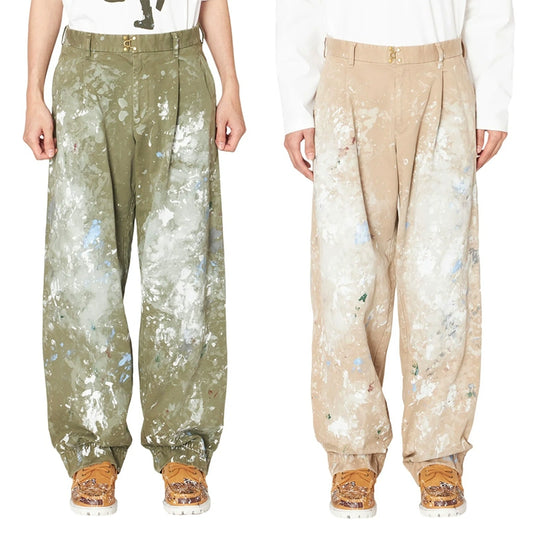 24AW MIHARA YASUHIRO YASUHIRO JAPANESE CASUAL INK SPLASHED DISTRESSED TAPERED CASUAL PANTS