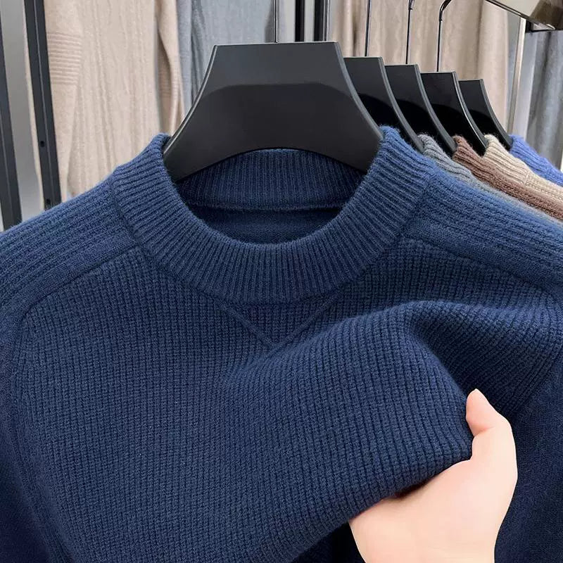 French high-end wool sweater men's 100% pure wool winter thickened sweater loose bottoming shirt