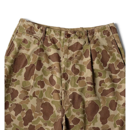 Japanese style cotton herringbone camouflage smiley face print tapered casual trousers