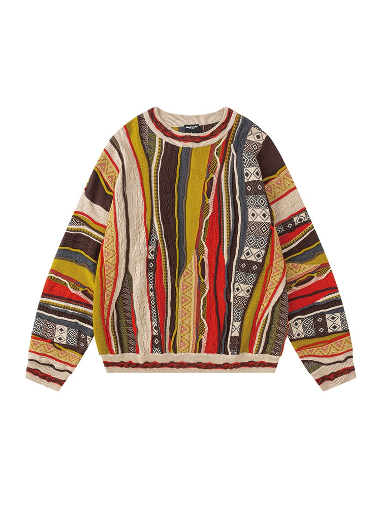 AUTUMN/WINTER VINTAGE SWEATER POP BITTER MELON STRIPE ETHNIC LIMELIGHT LANGUID MEN AND WOMEN KNITWEAR COUPLE SWEATER