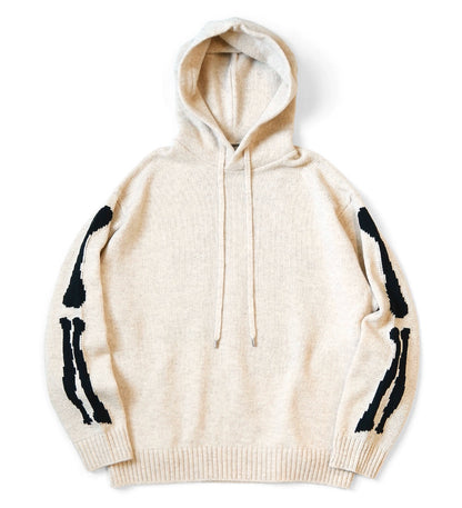 Japanese casual two-tone bone-embroidered wool hooded knit