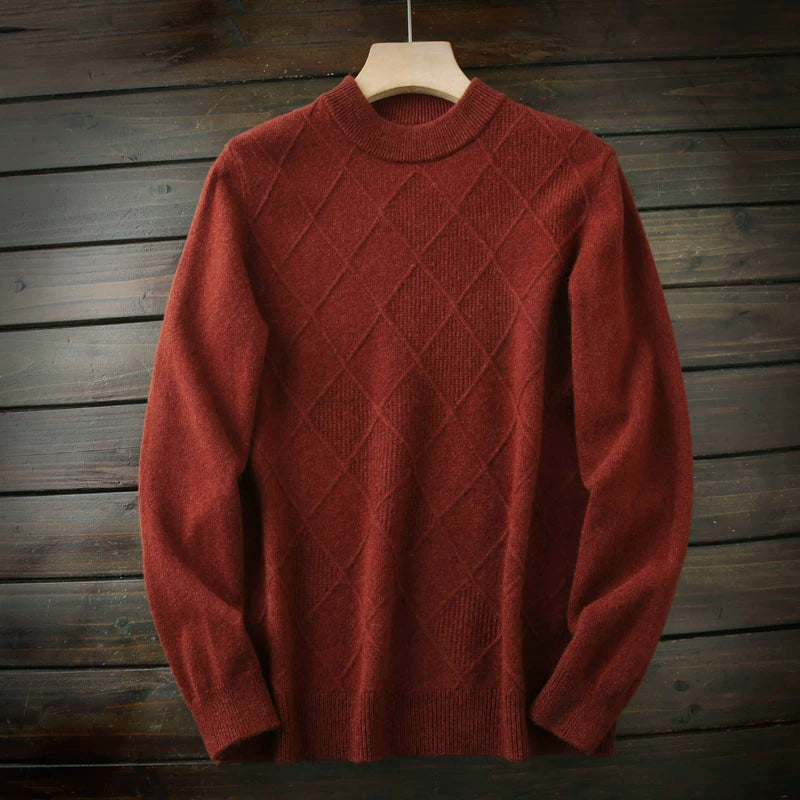 Heavy all-wool! Italy order foreign trade tail goods men's autumn winter round neck thickened jacquard knitwear sweater