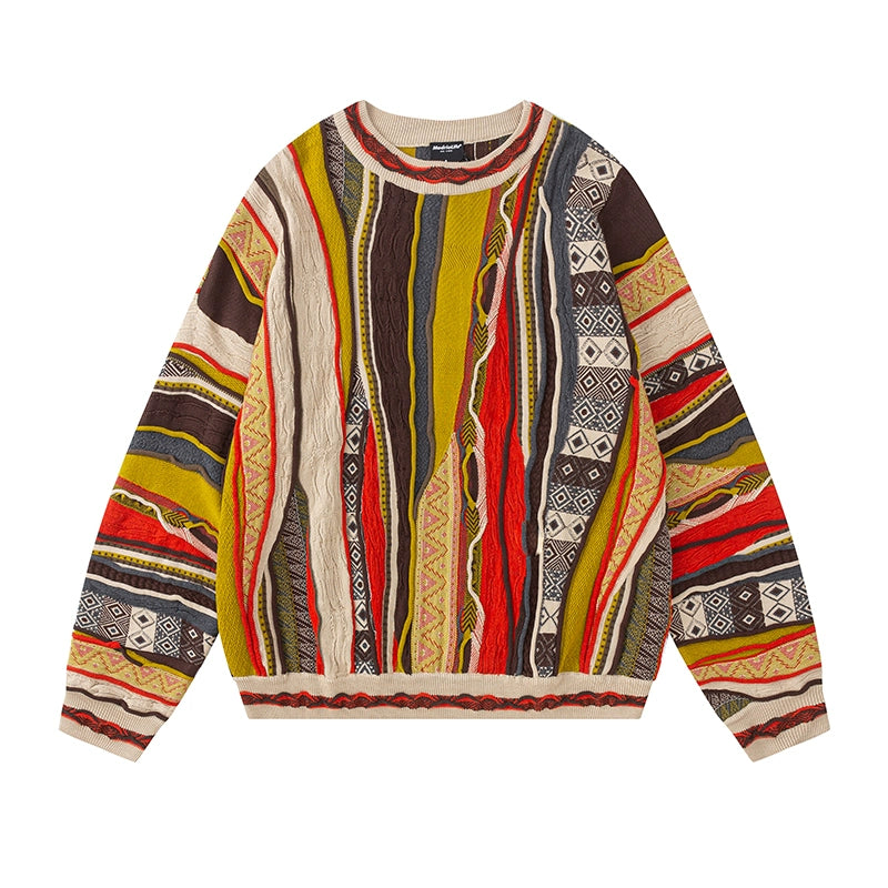 AUTUMN/WINTER VINTAGE SWEATER POP BITTER MELON STRIPE ETHNIC LIMELIGHT LANGUID MEN AND WOMEN KNITWEAR COUPLE SWEATER