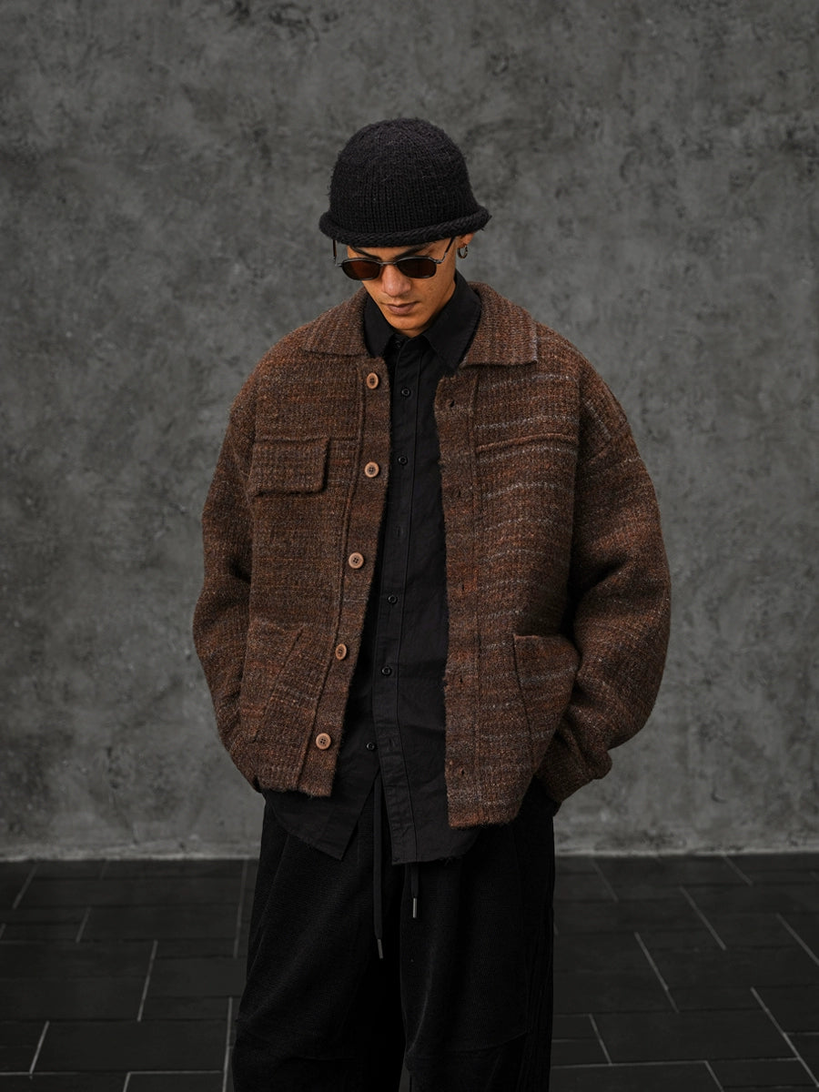 Men's Autumn and Winter Wool Knitted Cardigan Lapel Sweater Jacket