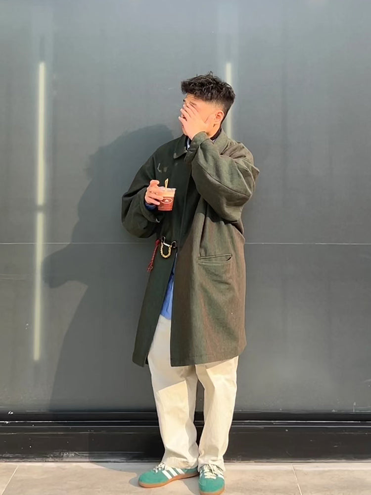 Japanese retro lapel loose-fitting long-fit trench coat jacket