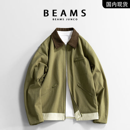 Japanese spring men's new style simple color matching lapel jacket outer