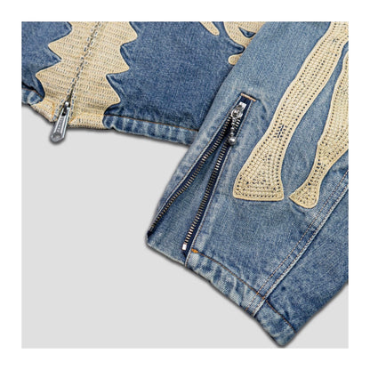 reversible denim denim heavy industry bone-embroidered loose jacket jacket