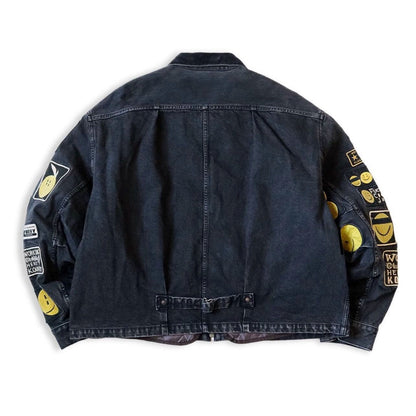 24SS Japanese denim patch embroidered distressed detachable lined jacket jacket