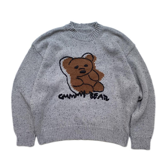 Vintage Bear Plush Loose Pullover Relaxed Wrap Casual Knit for Autumn/Winter Relaxation