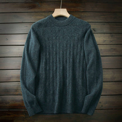 Heavy 420G! 100 Full Wool! Italian order men's crew neck padded jacquard knitwear sweater winter