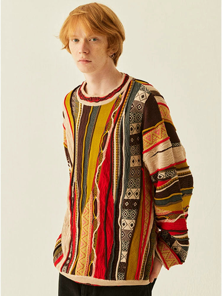 AUTUMN/WINTER VINTAGE SWEATER POP BITTER MELON STRIPE ETHNIC LIMELIGHT LANGUID MEN AND WOMEN KNITWEAR COUPLE SWEATER