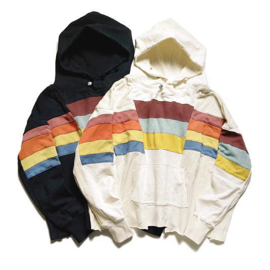 22AW Washed Cotton Ripped Striped Hooded Loose Sweatshirt