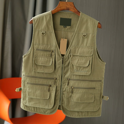 Retro worn! Classic! Solid! European and American foreign trade men's wear cut tail goods multi-pocket cargo vest