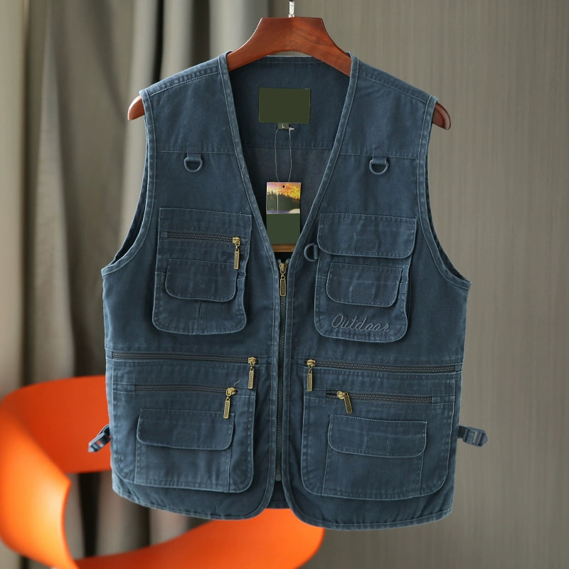 Retro worn! Classic! Solid! European and American foreign trade men's wear cut tail goods multi-pocket cargo vest