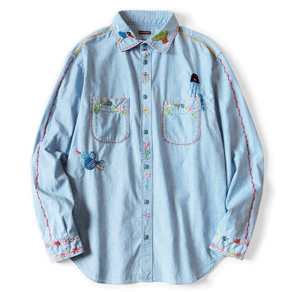 24AW Two-tone Oxford Embroidered Lapel Long Sleeve Shirt Jacket