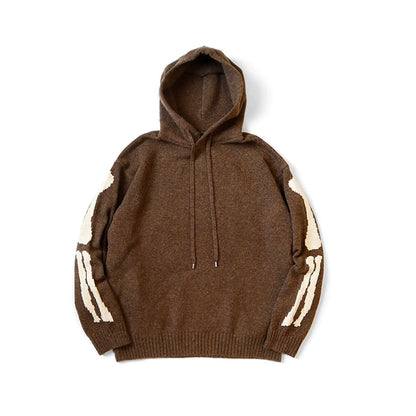 Japanese casual two-tone bone-embroidered wool hooded knit