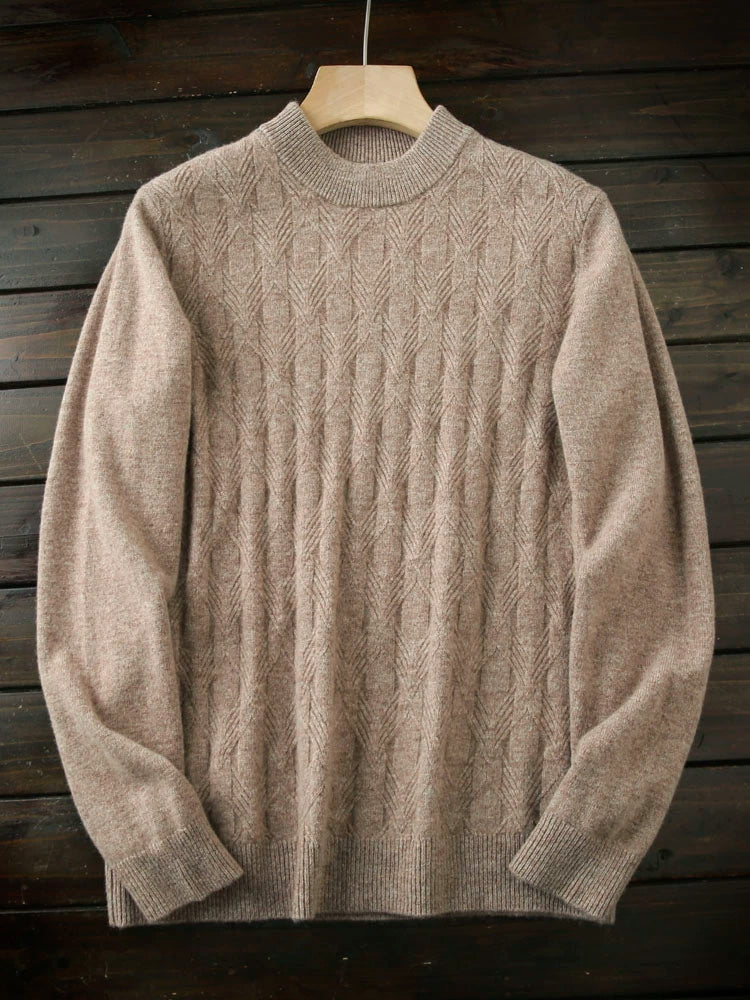 Heavy 420G! 100 Full Wool! Italian order men's crew neck padded jacquard knitwear sweater winter