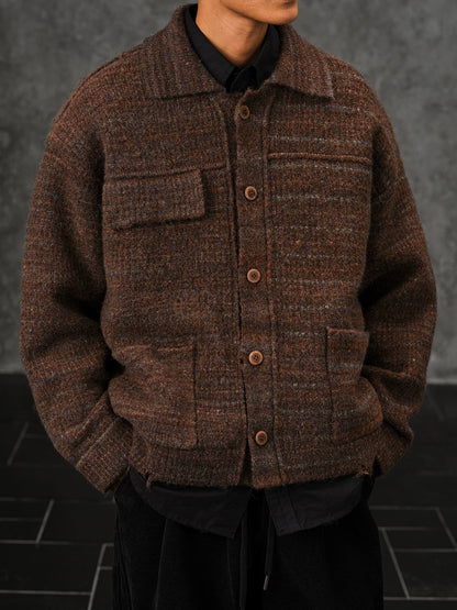 Men's Autumn and Winter Wool Knitted Cardigan Lapel Sweater Jacket