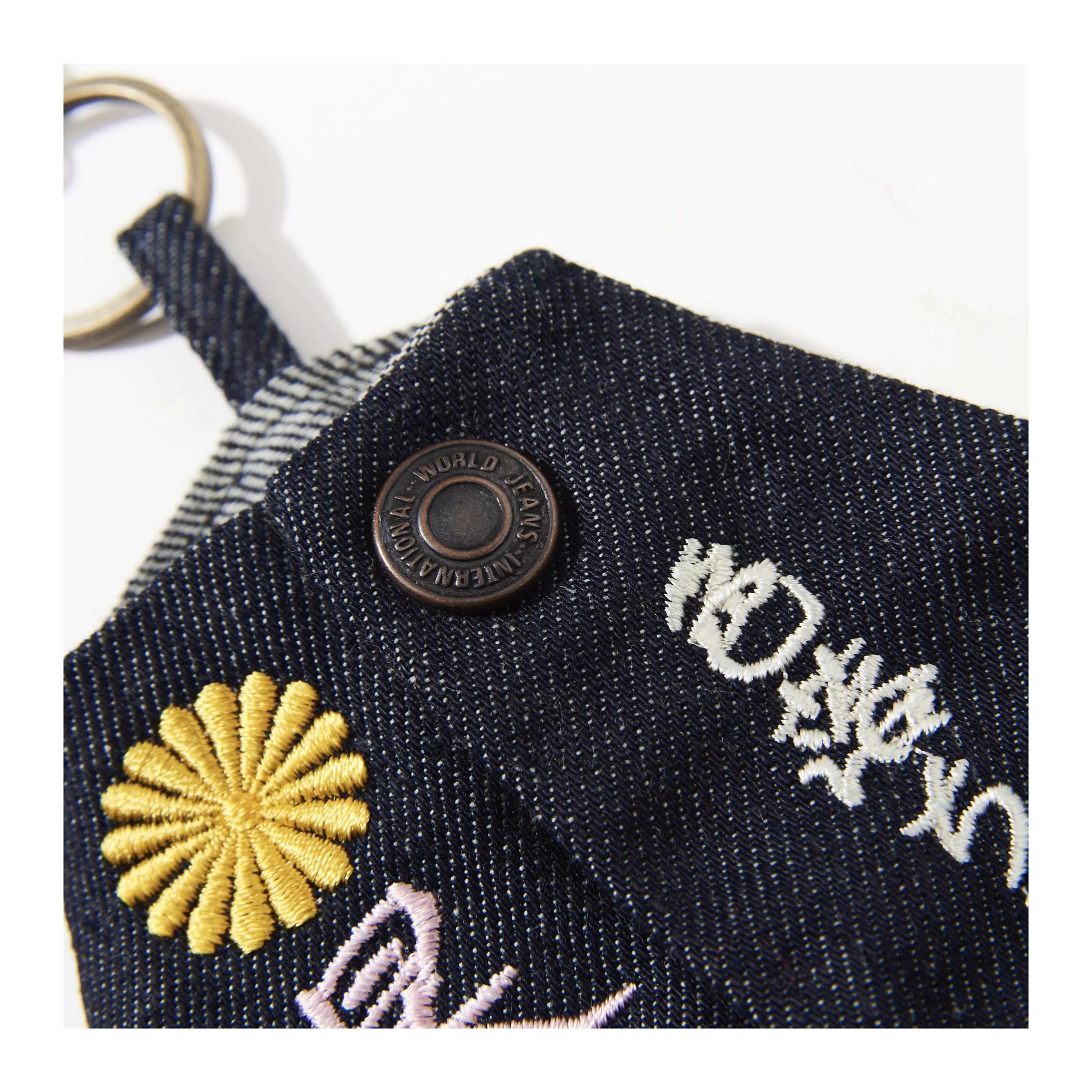 24AW denim embroidery painted letters keychain