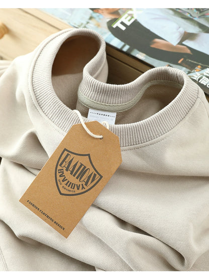 Comfortable and breathable! 330G Heavy Casual Sweatshirt Men's Solid Color Terry Crew Neck Loose Base Shirt