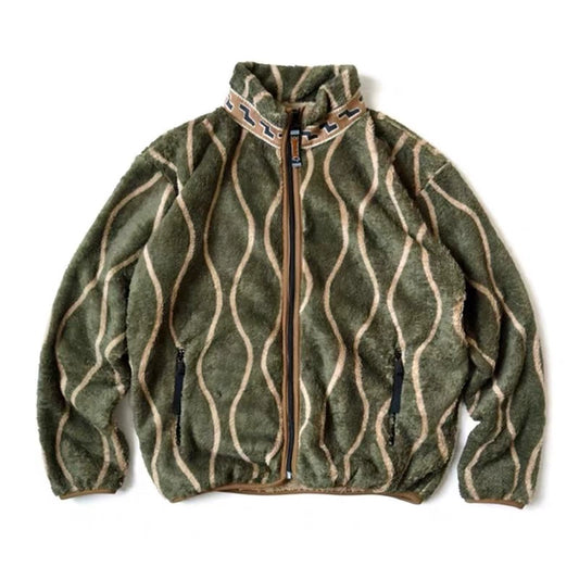 Japanese Tang grass fleece wavy stripe fleece zipper jacket