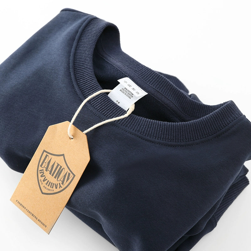 Comfortable and breathable! 330G Heavy Casual Sweatshirt Men's Solid Color Terry Crew Neck Loose Base Shirt