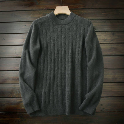 Heavy 420G! 100 Full Wool! Italian order men's crew neck padded jacquard knitwear sweater winter