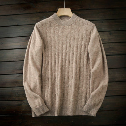 Heavy 420G! 100 Full Wool! Italian order men's crew neck padded jacquard knitwear sweater winter