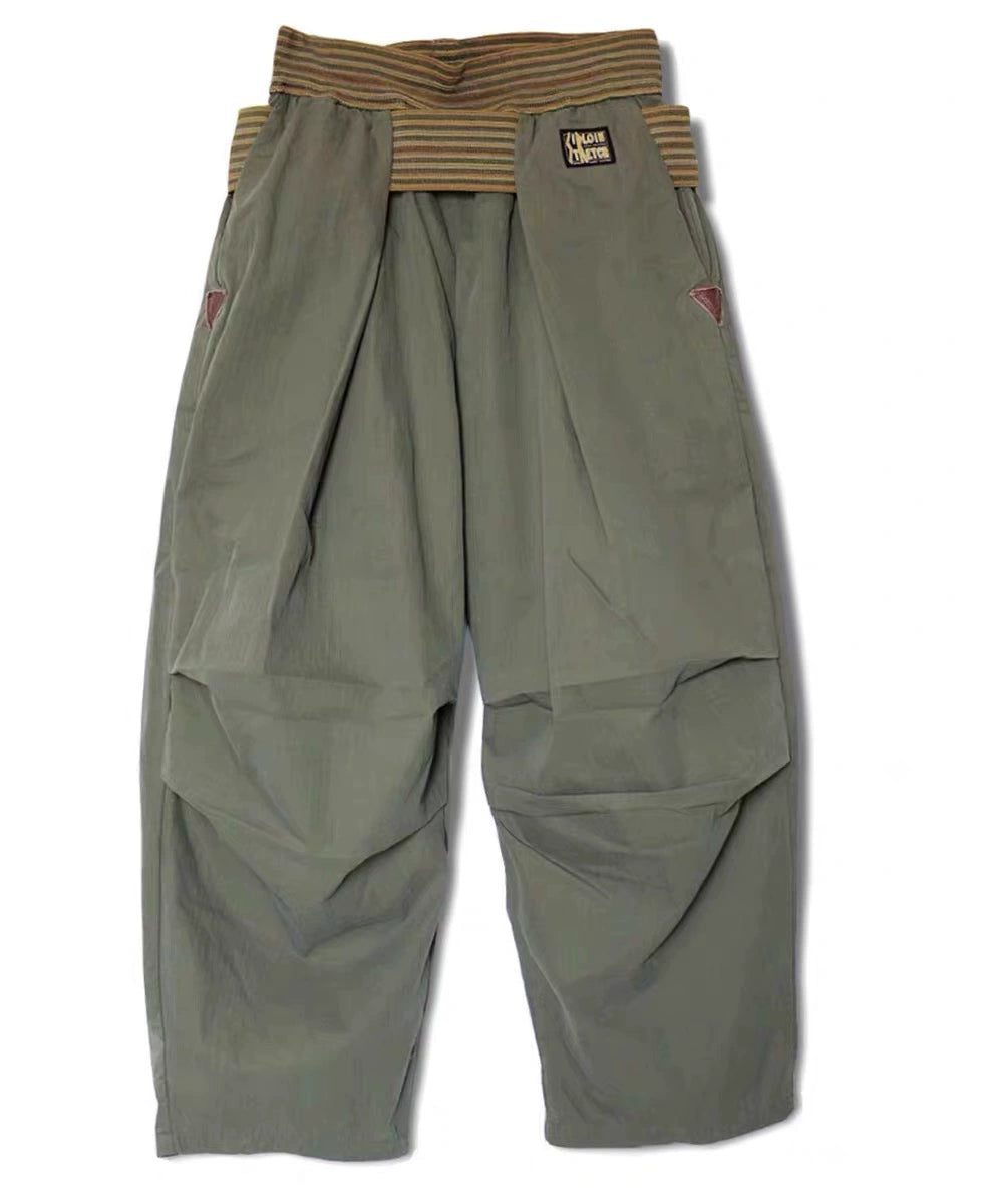 Japanese casual five-point cotton-pleated elasticated paratrooper trousers