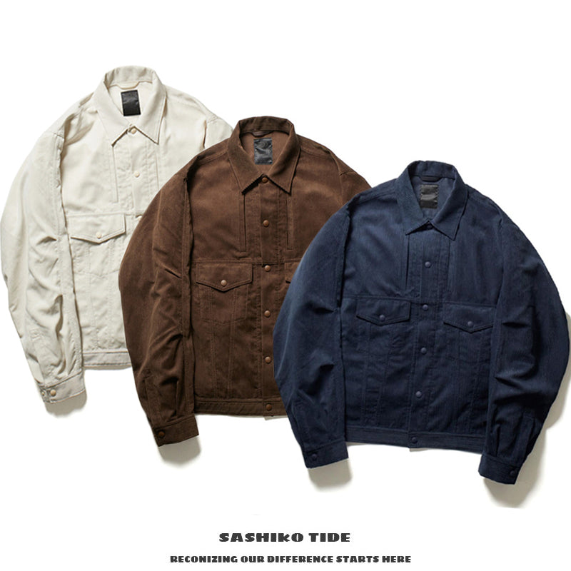 Japanese retro corduroy functional pocket loose casual cityboy jacket